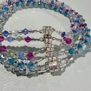 Lot of 5 Glass Sparkling Jewelry Anklets, Ankle Bracelets, Silver Magnetic Clasp